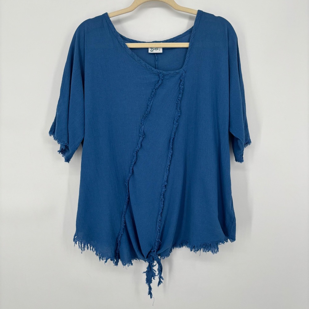 Oh My Gauze! Vanna Blouse Tie Front Blue Size Medium